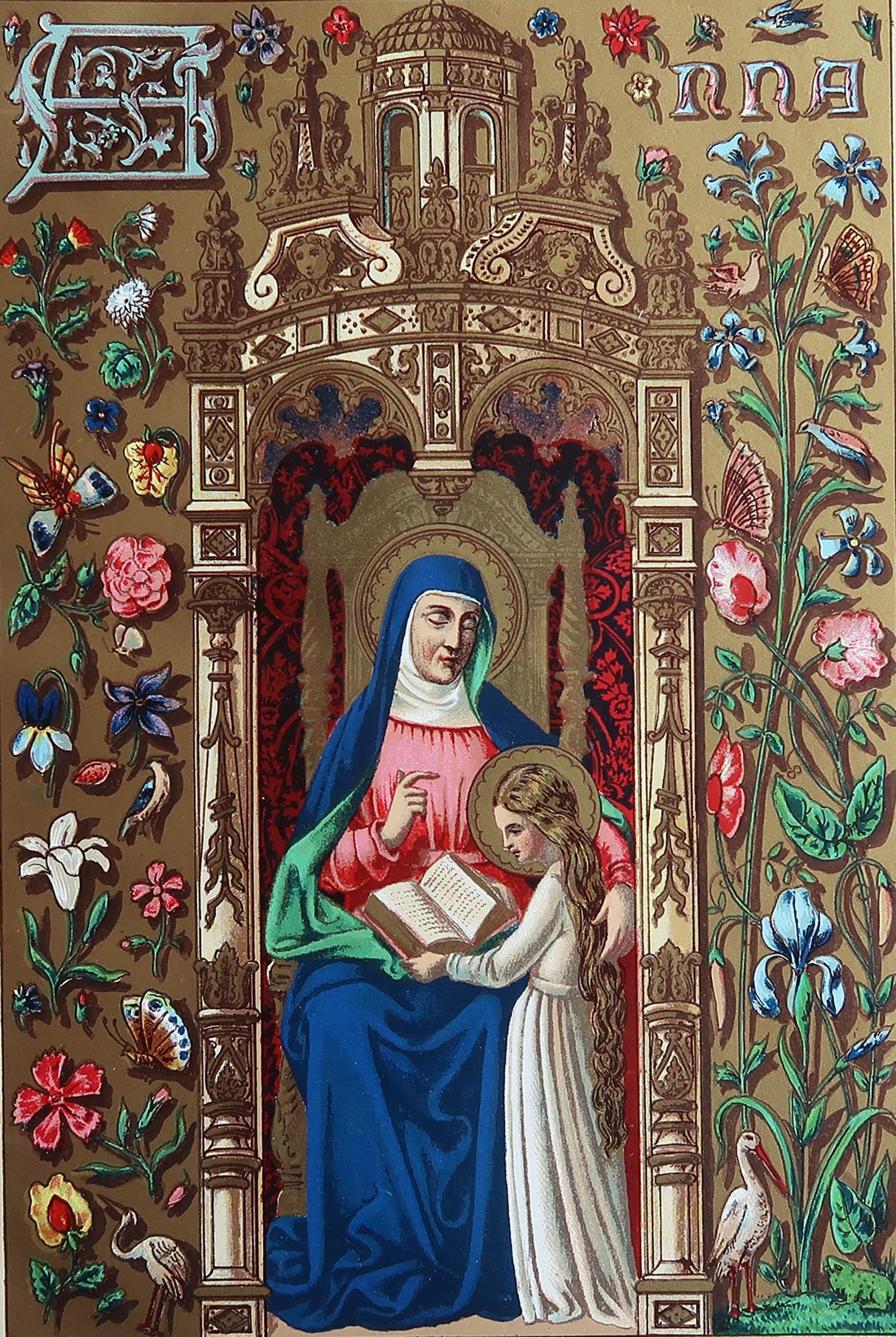 Merveilleuse gravure de Sainte Anne

Chromolithographie enluminée 

Publié vers 1880

Sans cadre.

Expédition gratuite

La mesure correspond au format du papier

