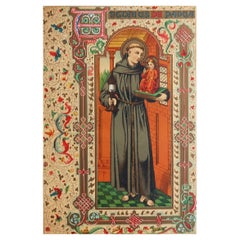 Original Antique Illuminated Print of St Anthony of Padua. C.1880