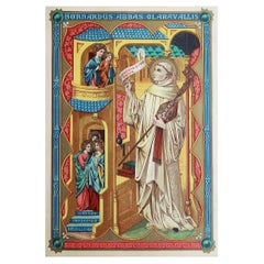 Original Antiker beleuchteter Originaldruck des heiligen Bernard von Clairvaux aus Clairvaux. C.1880