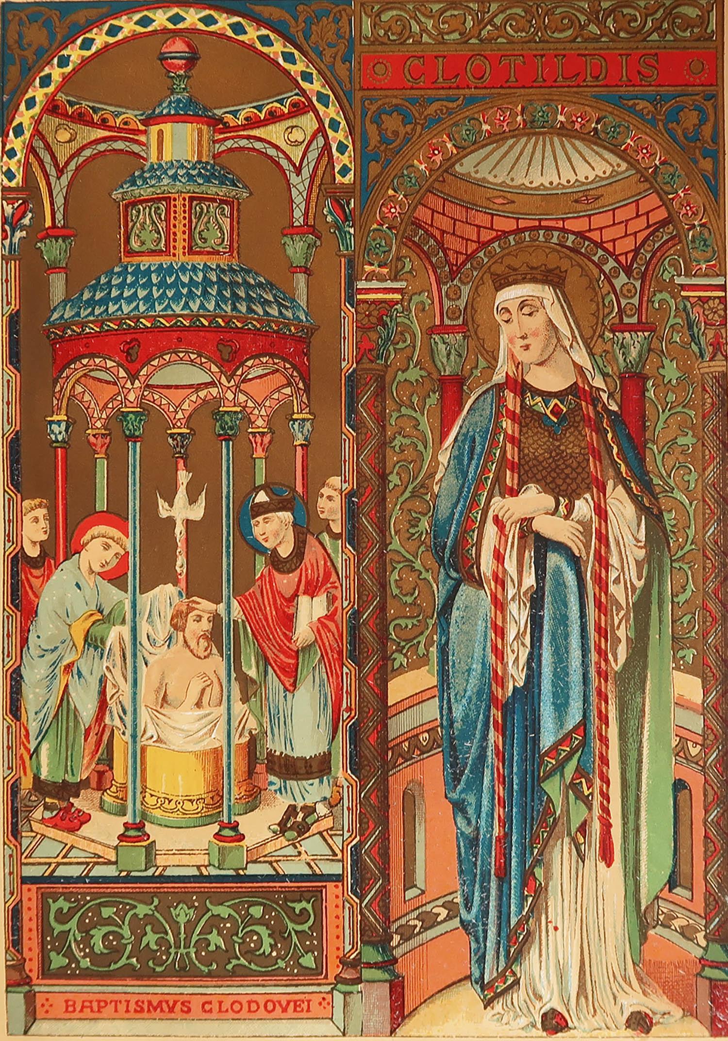 Merveilleuse estampe de Sainte Clotilde

Chromolithographie enluminée 

Publié vers 1880

Sans cadre.

Expédition gratuite

La mesure correspond au format du papier

