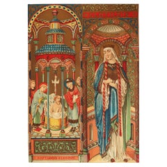 Grabado Iluminado Antiguo Original de Santa Clotilde. C.1880