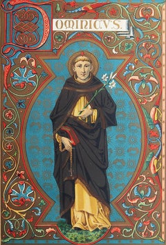 Original Antique Illuminated Print of St Dominic C.1880