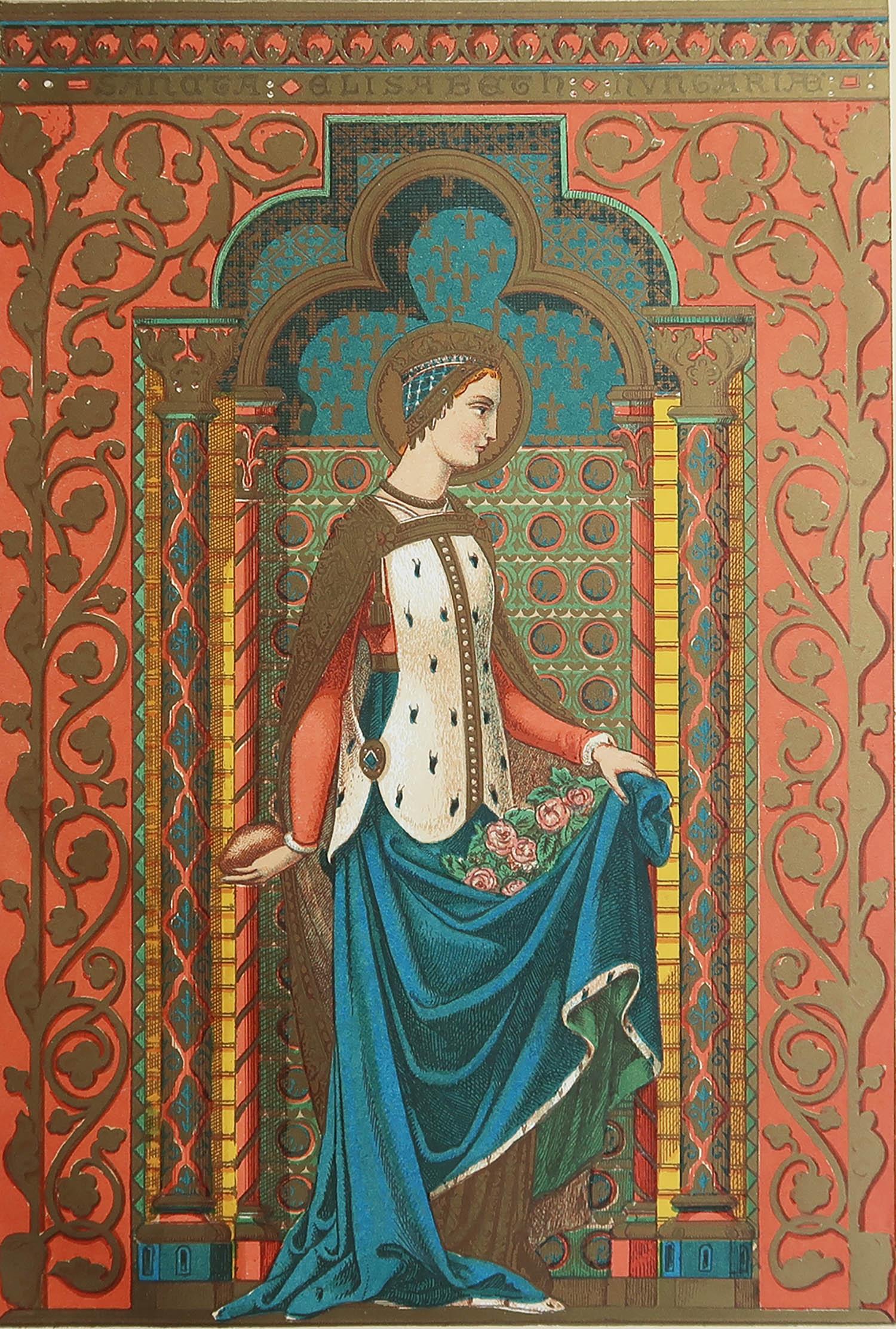 Merveilleuse estampe de Sainte Elisabeth de Hongrie

Chromolithographie enluminée 

Publié vers 1880

Sans cadre.

Expédition gratuite

La mesure correspond au format du papier

