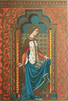 Original Antique Illuminated Print of St Elizabeth of Hungary. C.1880