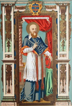 Original Antique Illuminated Print of St Francis of Sales. C.1880
