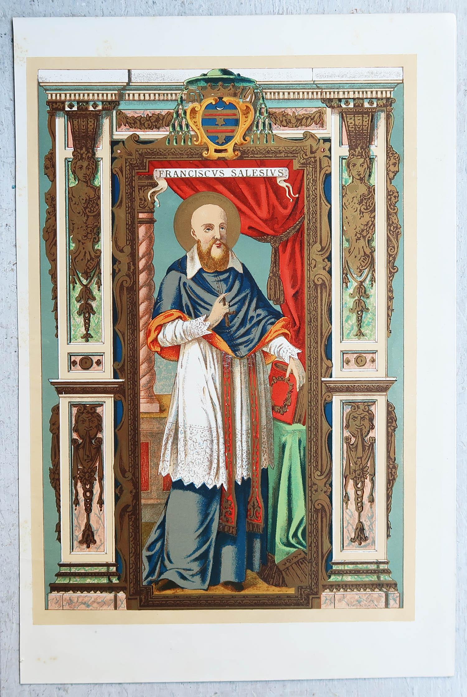 Original Antiker beleuchteter Originaldruck des Heiligen Franziskus der Vertreibung. C.1880 (Gotisch) im Angebot