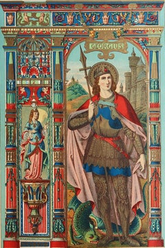 Original Antique Illuminated Print of St George. C.1880