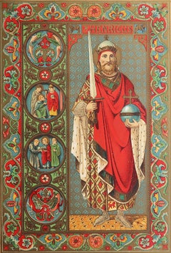 Original Antiker beleuchteter Originaldruck des heiligen Henry 11. C.1880
