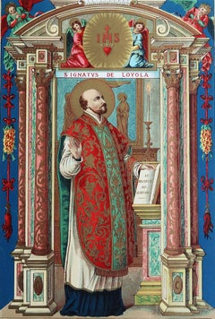 Impression originale enluminée de Saint Ignatius de Loyola C.1880