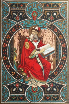 Original Antiker beleuchteter Originaldruck des heiligen Johannes Chrysostom. C.1880