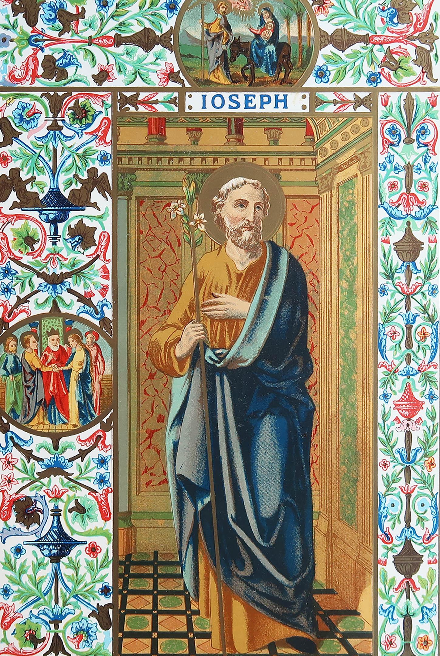 Merveilleuse gravure de St Joseph

Chromolithographie enluminée 

Publié vers 1880

Sans cadre.

Expédition gratuite

La mesure correspond au format du papier

