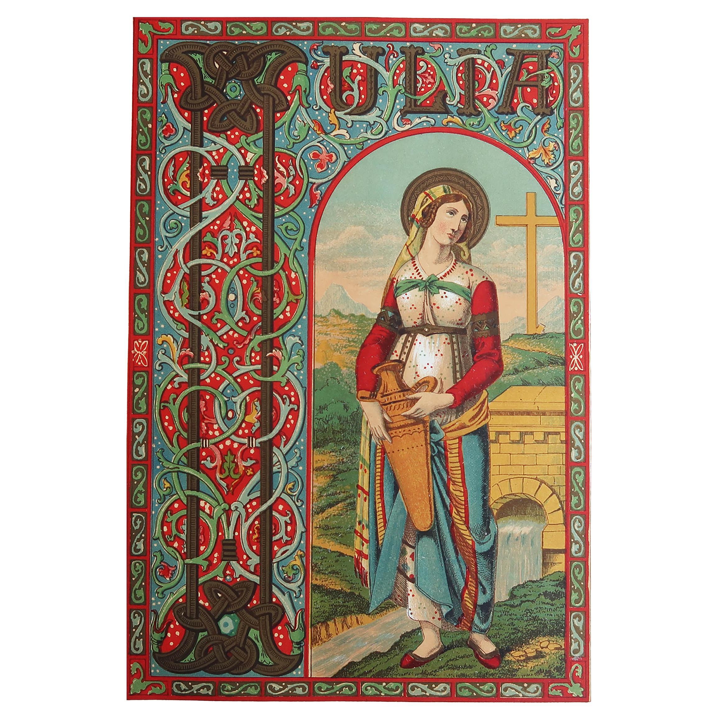 Stampa antica originale miniata di Santa Giulia di Corsica. C.1880 in vendita