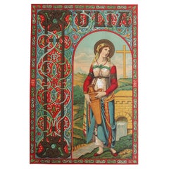 Grabado Iluminado Antiguo Original de Santa Julia de Córcega. C.1880