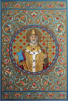 Original Antiker beleuchteter Originaldruck des Großen des Heiligen Leo. C.1880