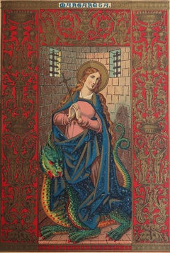 Stampa antica originale miniata di Santa Margherita. C.1880