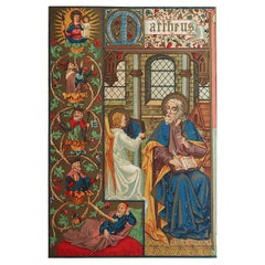 Original Antique Illuminated Print of St Matthew. C.1880