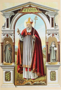 Original Antiker beleuchteter Originaldruck des heiligen Patrick. C.1880