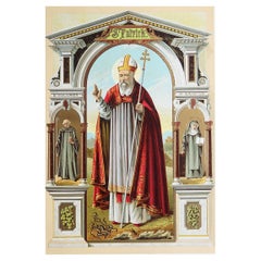 Original Antiker beleuchteter Originaldruck des heiligen Patrick. C.1880