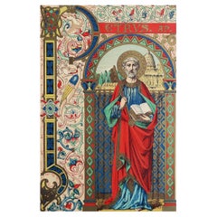 Original Antiker beleuchteter Originaldruck des heiligen Peter. C.1880