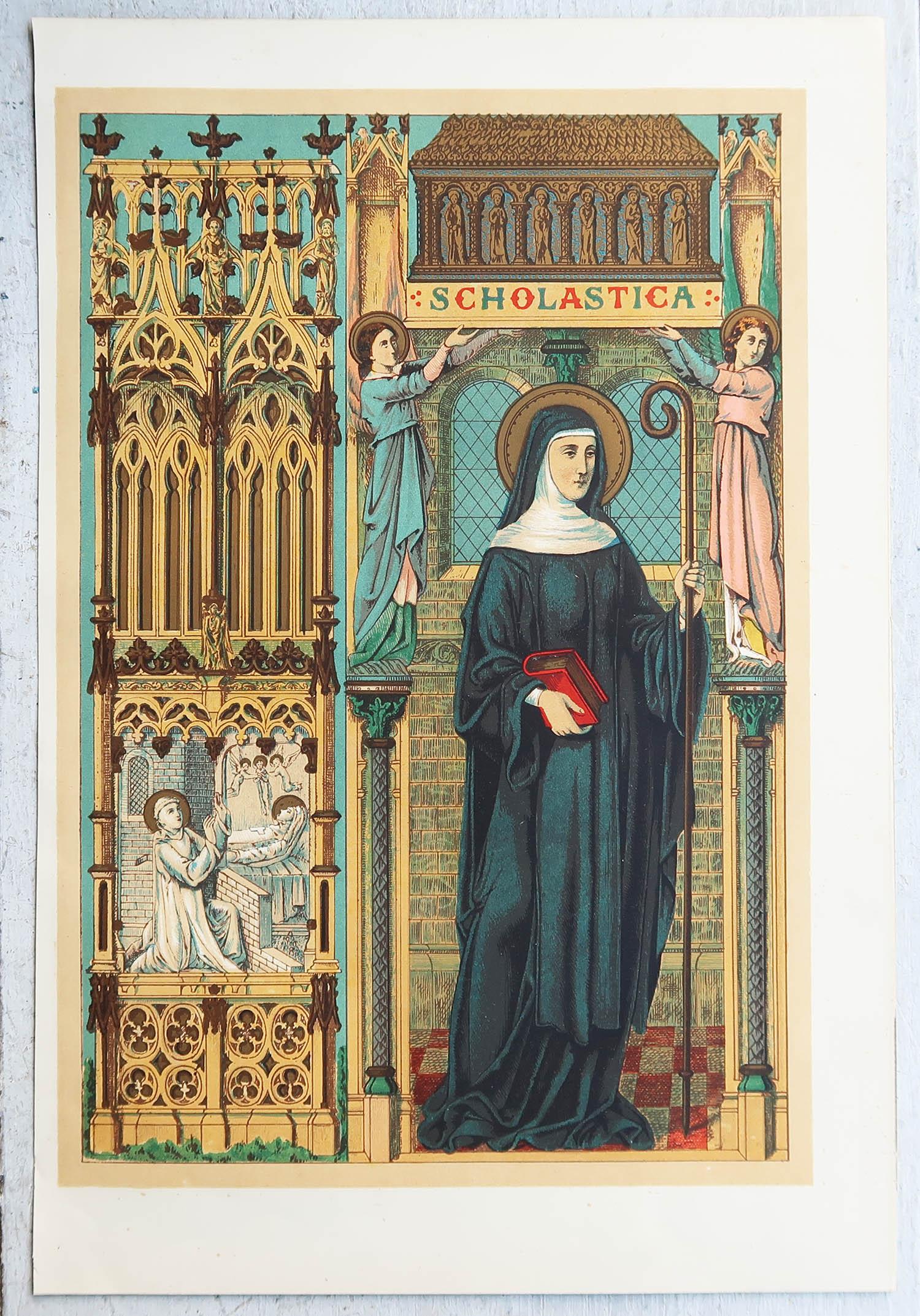 Original Antiker beleuchteter Originaldruck der Heiligen Scholastica. C.1880 (Englisch) im Angebot