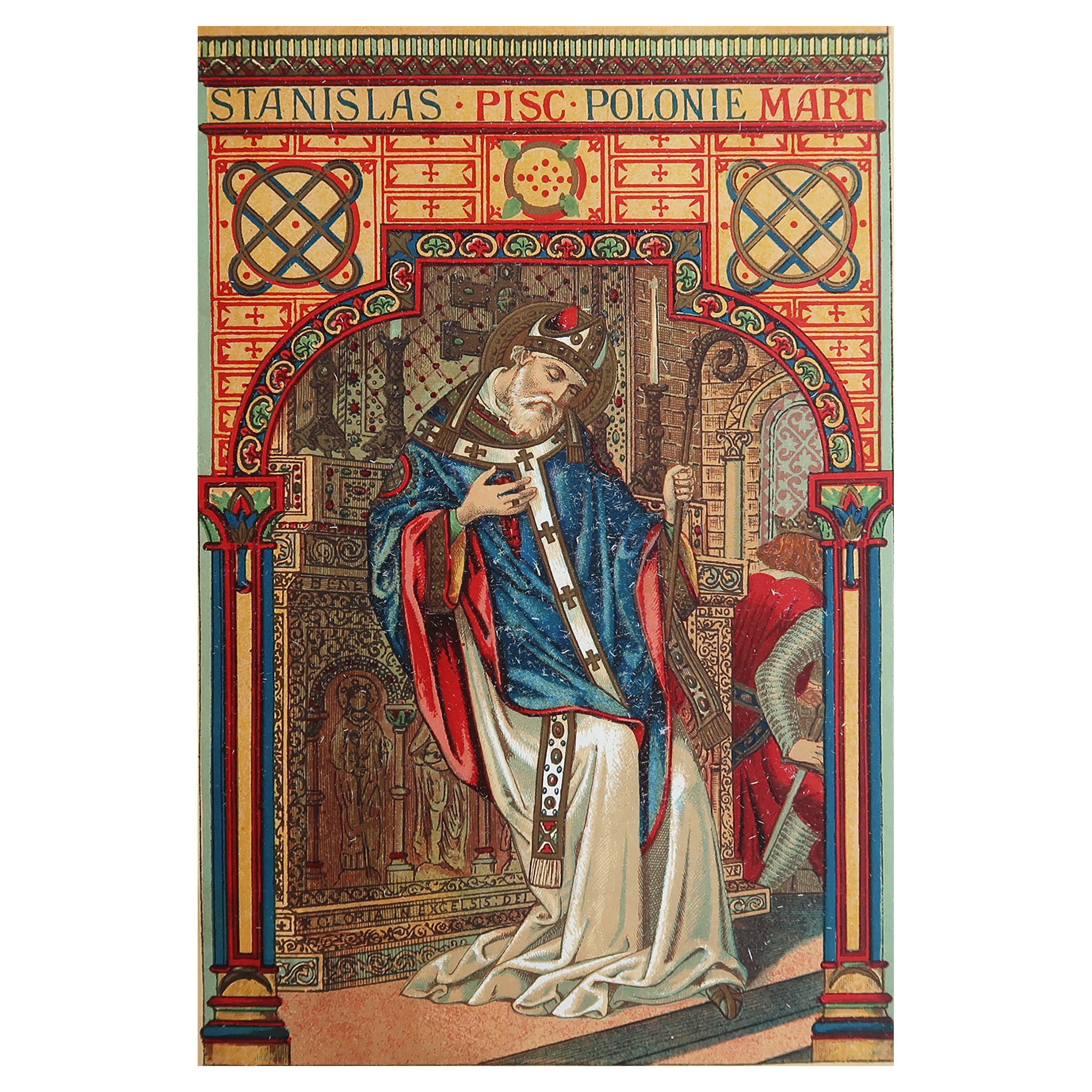 Original Antique Illuminated Print of St Stanislas. C.1880