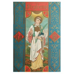 Grabado Iluminado Antiguo Original de San Esteban. C.1880