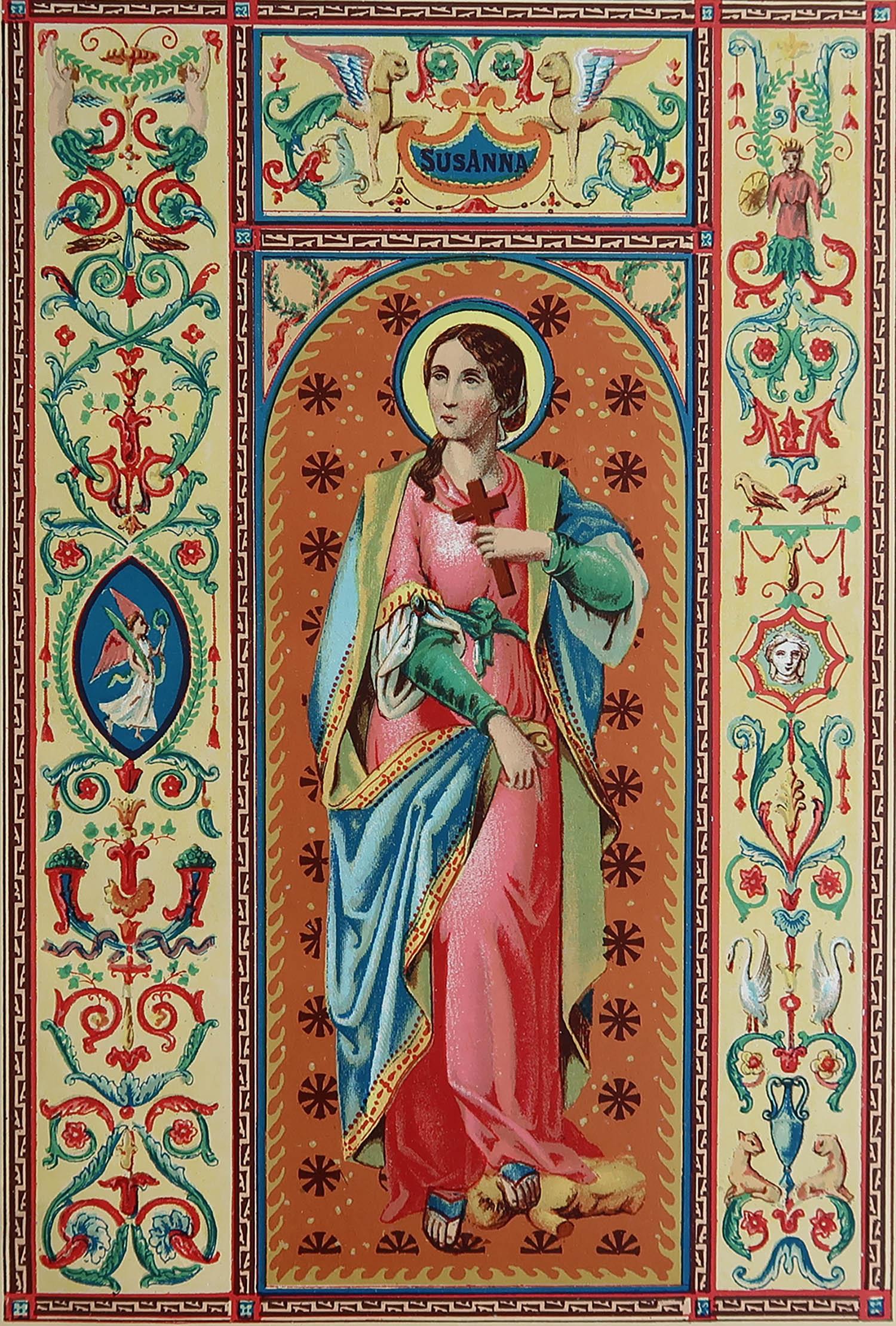 Merveilleuse estampe de Sainte Suzanne d'Eleutheropolis

Chromolithographie enluminée 

Publié vers 1880

Sans cadre.

Expédition gratuite

La mesure correspond au format du papier

