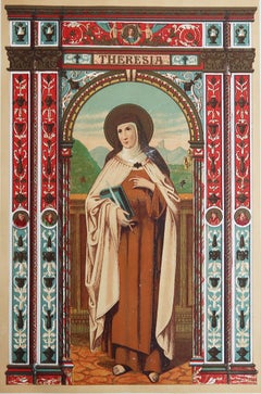 Original Antique Illuminated Print of St Teresa of Avila. C.1880