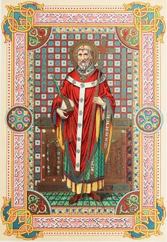 Original Antique Illuminated Print of St Thomas Becket. C.1880
