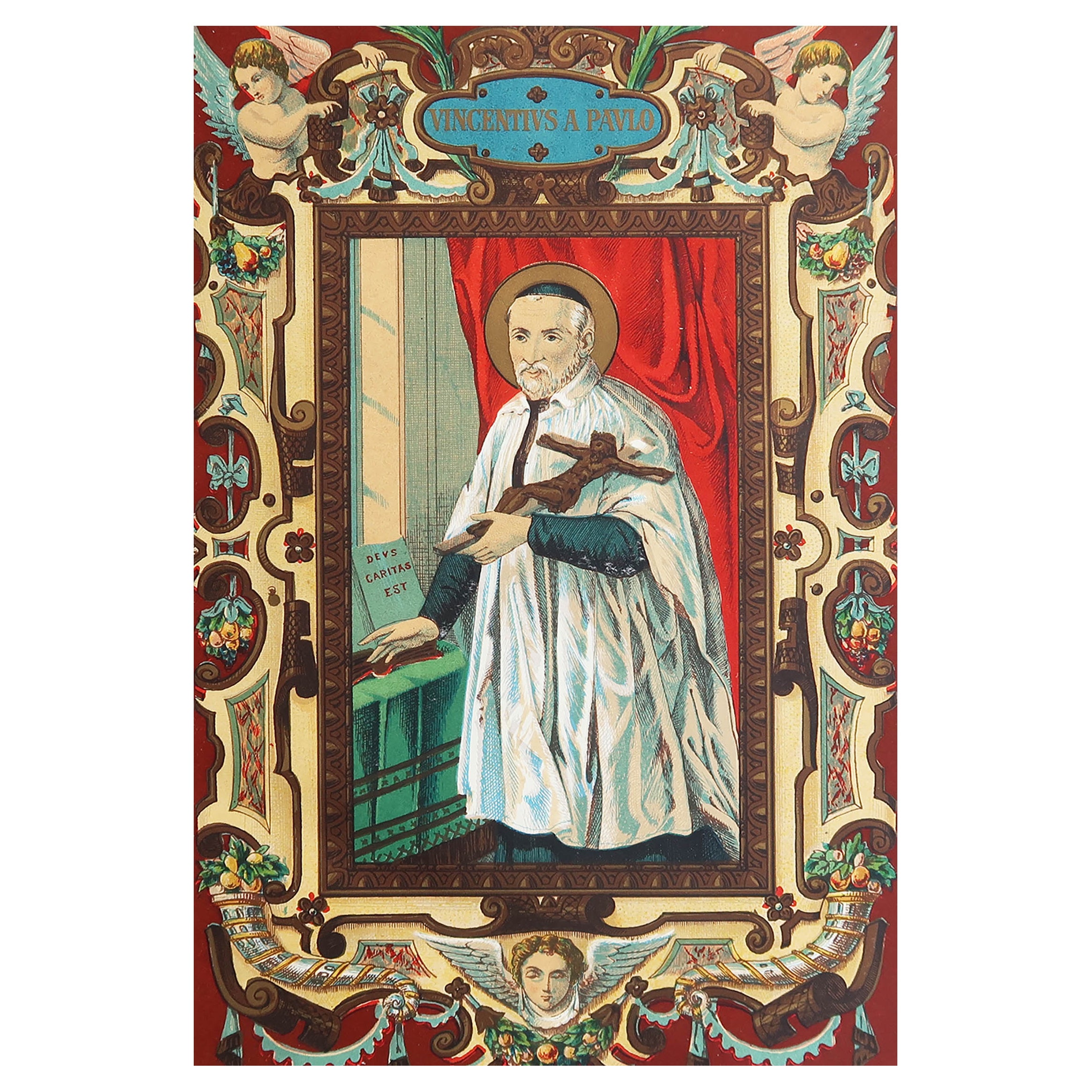 Impression originale enluminée de Saint-Vincent De Paul C.1880 en vente