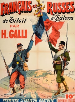 Original Antique Illustrated Book Poster French Russians Tilsit Chalons H Galli