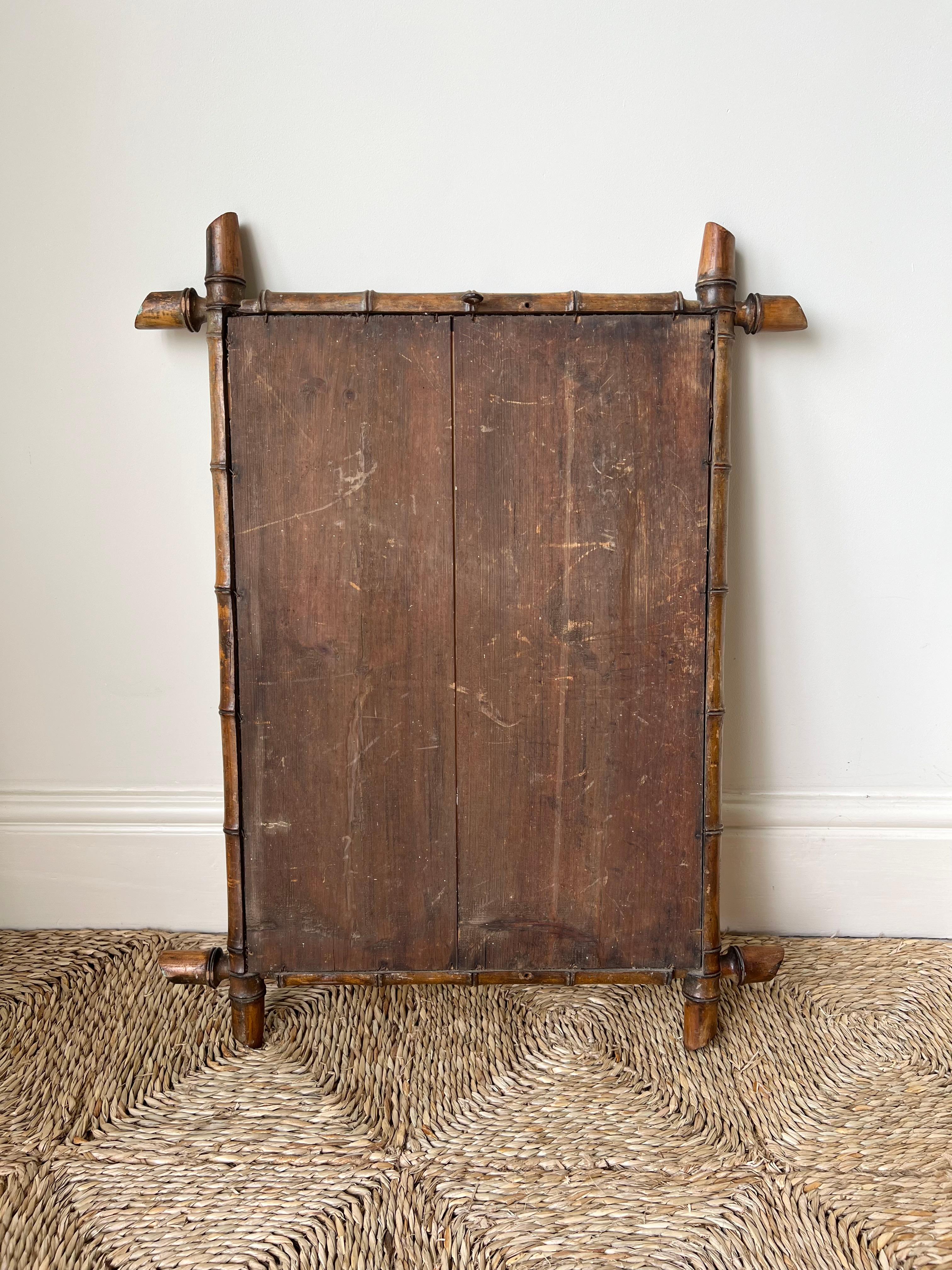Grand miroir ancien original à cadre en faux bambou, France, vers 1920 en vente 1