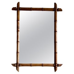 Original Antique Large Faux Bamboo Frame Mirror, France c.1920s