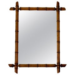 Grand miroir ancien original à cadre en faux bambou, France, vers 1920