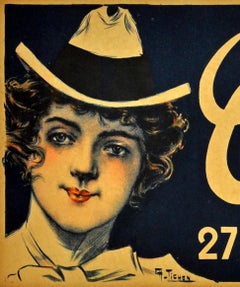 Original Antique Victorian Era Cycling Poster for Cycles Clement Dunlop Tyres