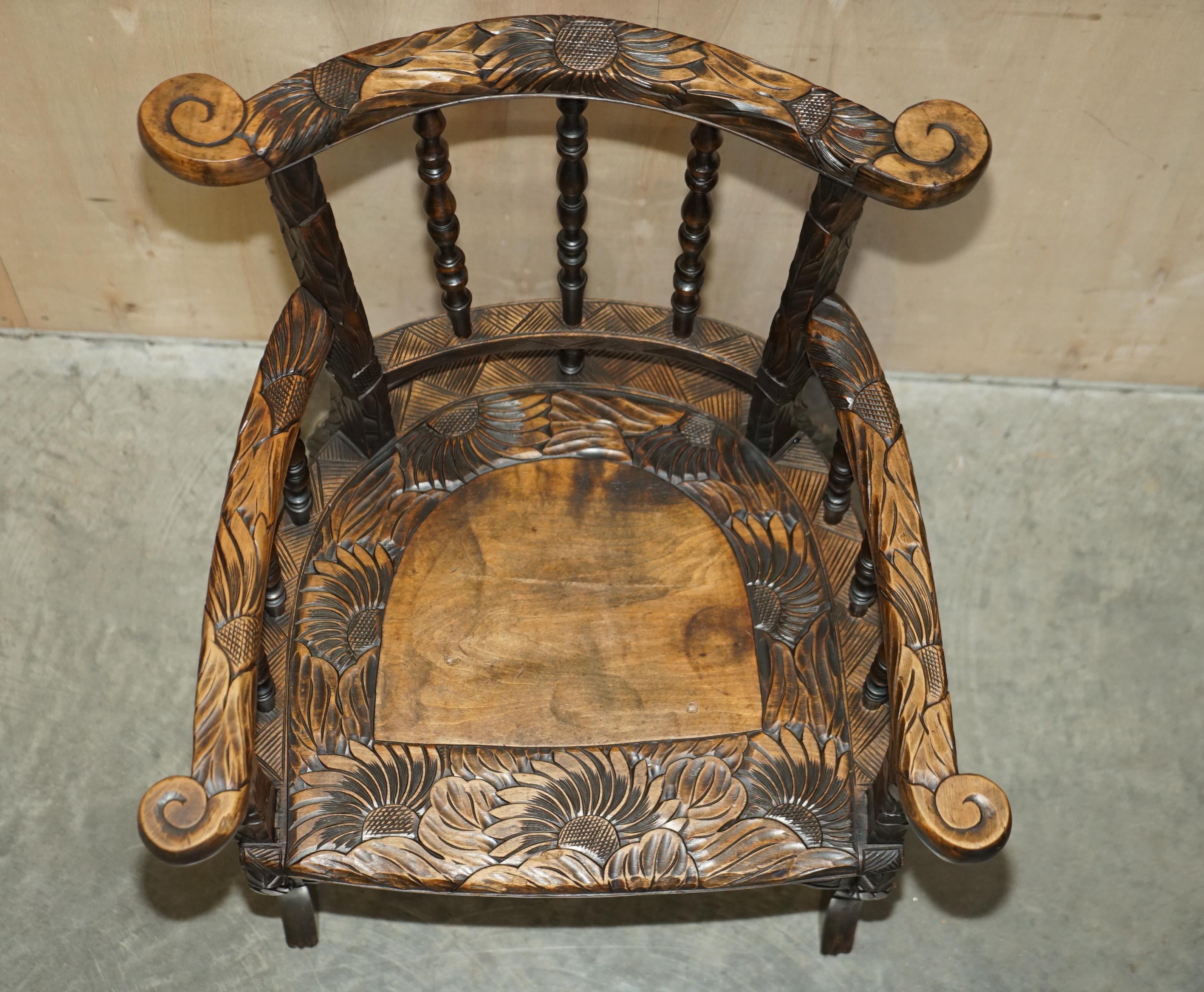 ORIGINAL ANTIQUE LIBERTY'S LONDON JAPANESE QING DYNASTY ARMCHAiR FLORAL CARVING For Sale 6