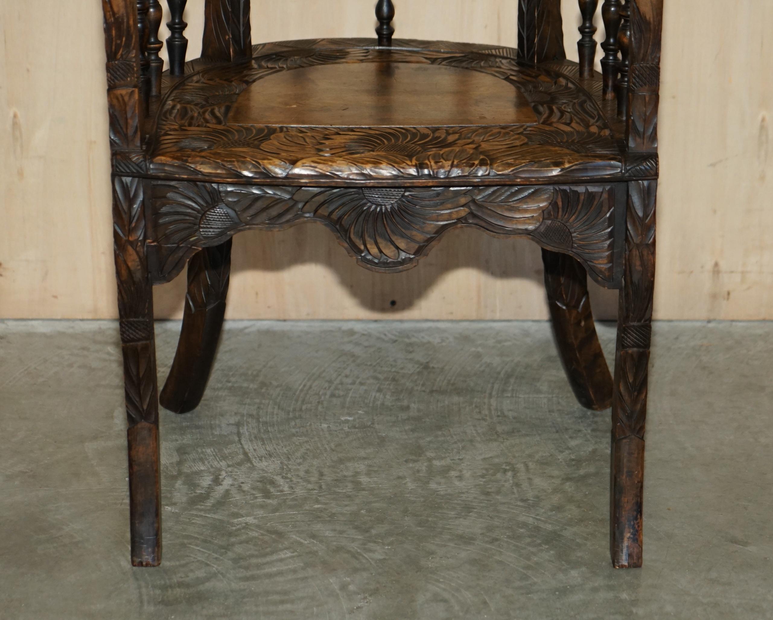 Chinese ORIGINAL ANTIQUE LIBERTY'S LONDON JAPANESE QING DYNASTY ARMCHAiR FLORAL CARVING For Sale
