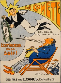 Original Antique Liquor Drink Advertising Poster La Comete Liquor Joseph Hemard