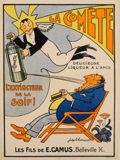 Original Antique Liquor Drink Advertising Poster La Comete Liquor Joseph Hemard