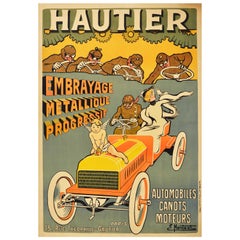 Original Antike Original Lithographie Poster Hautier Automobil Ernest Montaut Auto Kunst