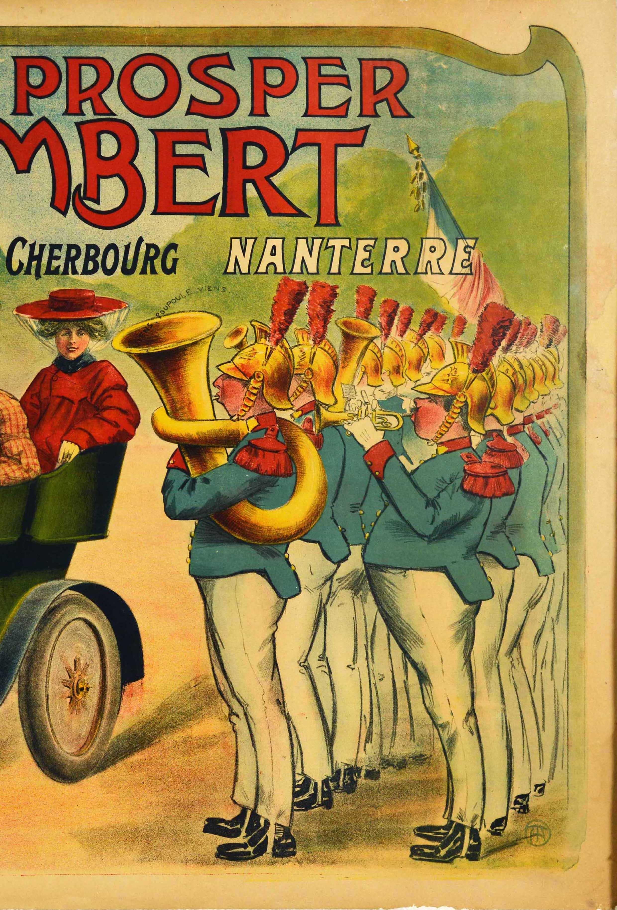 French Original Antique Lithograph Poster Voitures Prosper Lambert Cars Automobile Art For Sale