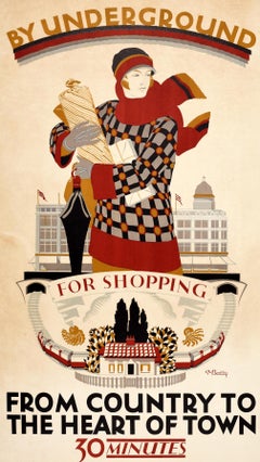 Original Antique London Transport Poster By Underground Shopping Country Batty