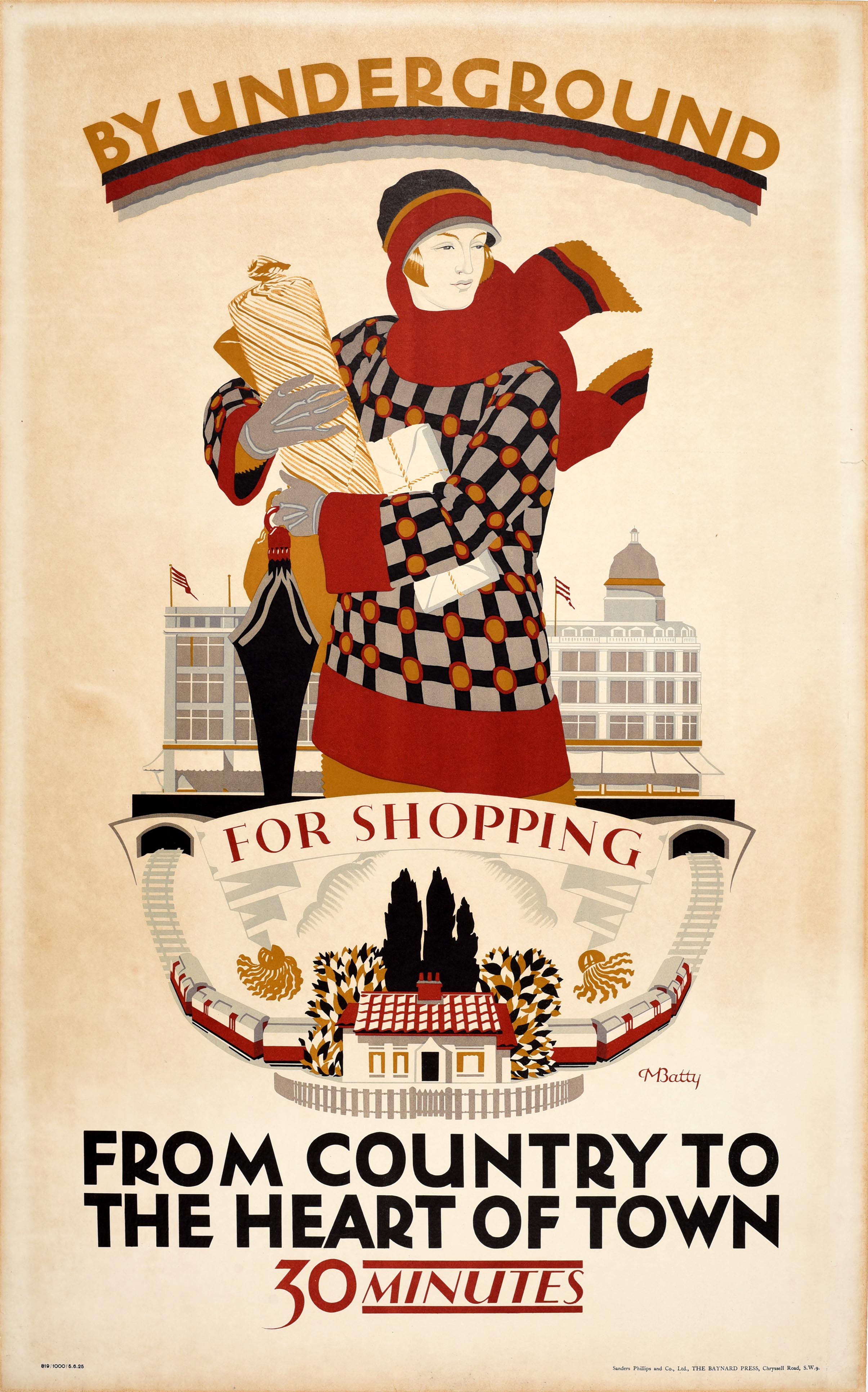 Original Antique London Transport Poster By Underground Shopping Country Batty