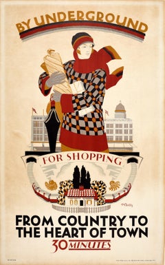 Original Antique London Transport Poster By Underground Shopping Country Batty