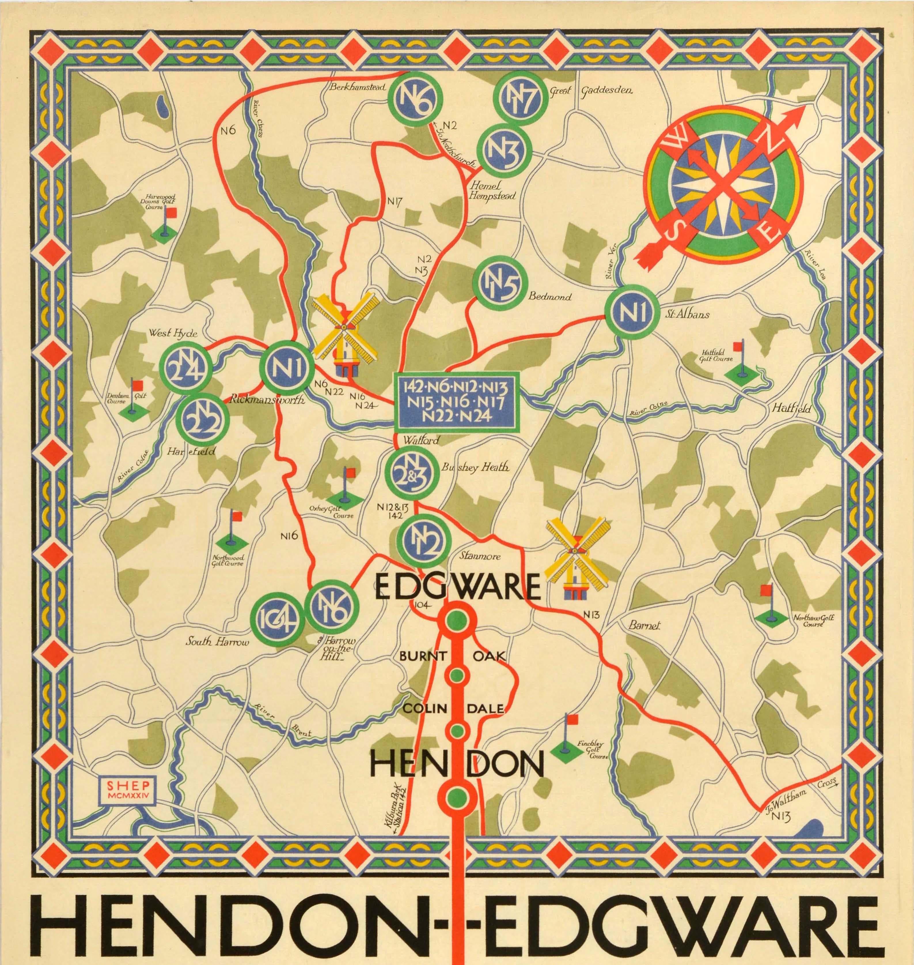 Britannico Poster originale antico dei trasporti di Londra Hendon Edgware Extension Underground in vendita