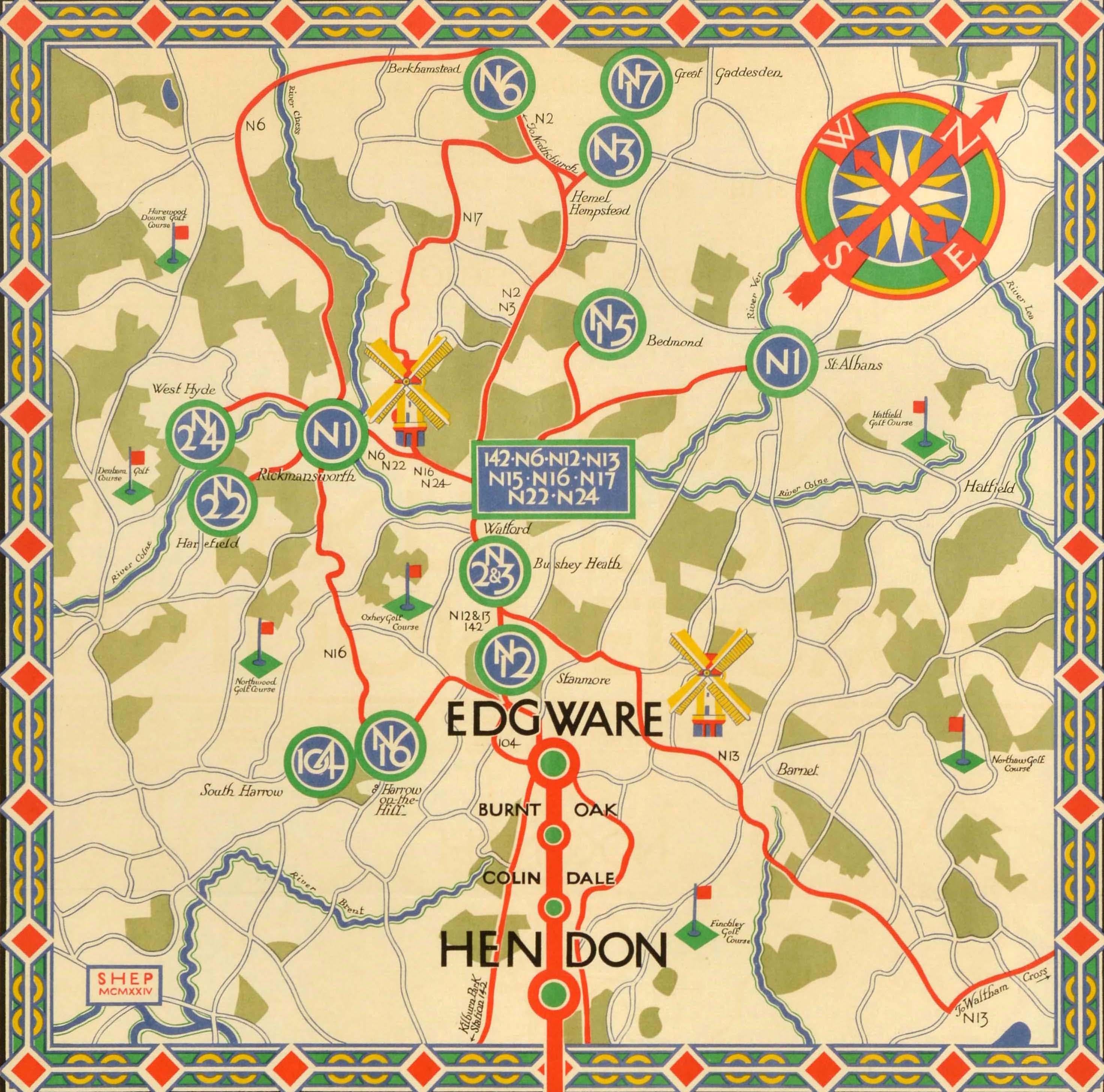 Inizio XX secolo Poster originale antico dei trasporti di Londra Hendon Edgware Extension Underground in vendita