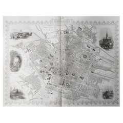 Mapa antiguo original / Plano de la ciudad de Bruselas por Tallis, hacia 1850