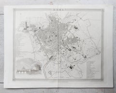 Mappa antica originale / Pianta della città di Roma di J. Dower. Non incorniciato, circa 1835