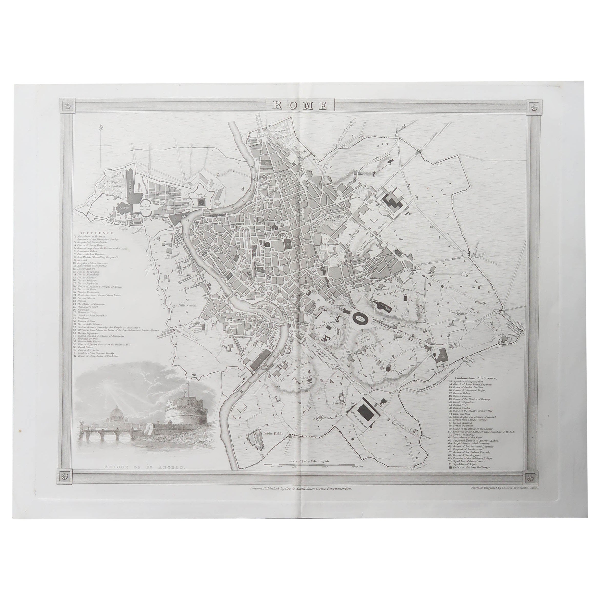 Original Antique Map / City Plan of Rome By J.Dower. Sans cadre, Circa 1835 en vente