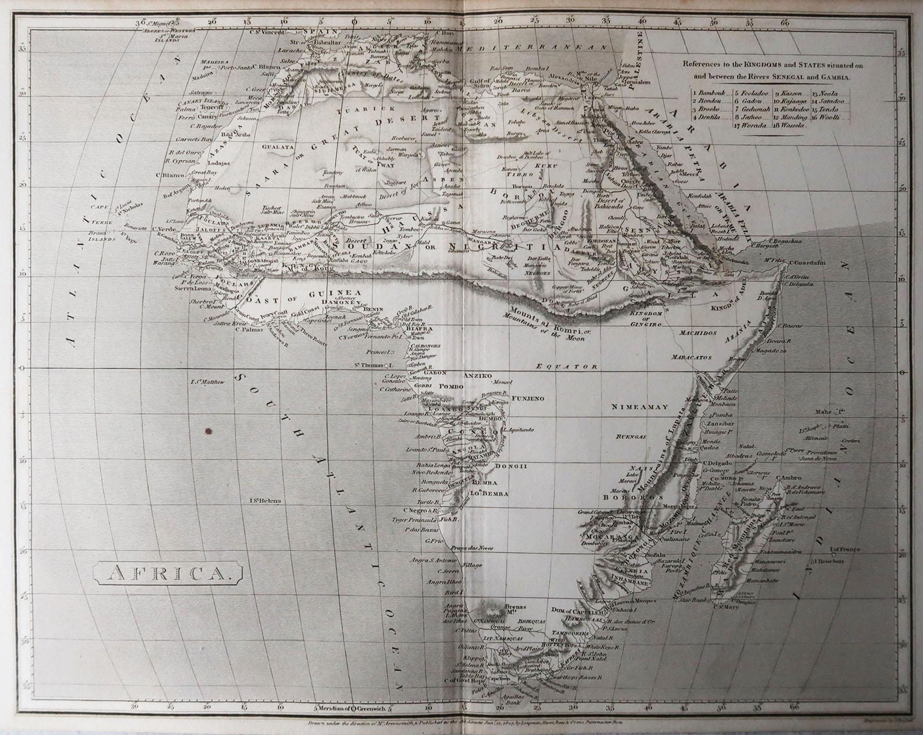 English Original Antique Map of Africa, Arrowsmith, 1820